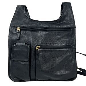 JP OURSE & CIE Traveler Cross Body Bag Organizer Black Pebbled Leather Bolivia